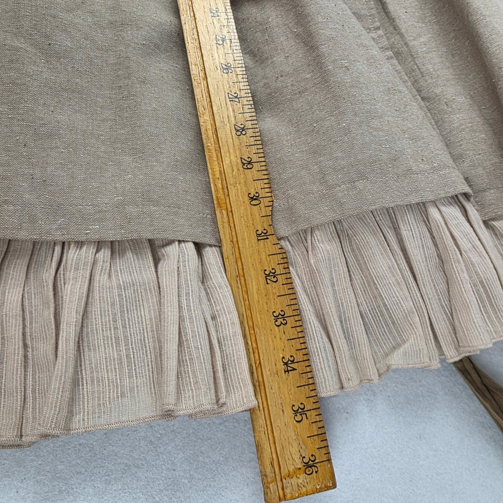 RYU Dress Large Beige Linen Cotton Ruffle Pleated Hem Sash Boho Cottagecore - Picture 10 of 11